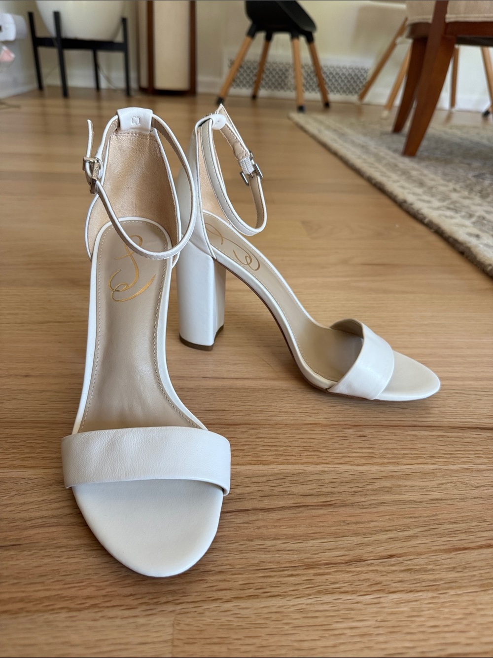 Sam Edelman White Block Heel Ankle Strap Sandals